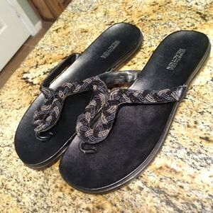 Kenneth Cole Reaction Flip Flop Beaded Black Sandals Women's Size 11 Med